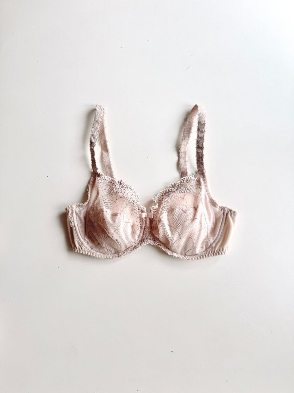 CHANTELLE Ivory Beige Petal Embroidered Tulle Lace Balconette Bra, Size 36DD